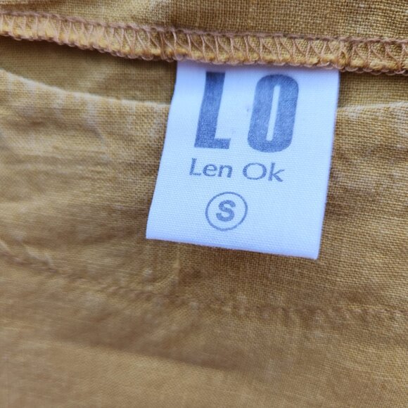 LO Len Ok 100% Linen Lagenlook Mini Shift Dress Half Sleeve Pocket Yellow - Picture 6 of 7